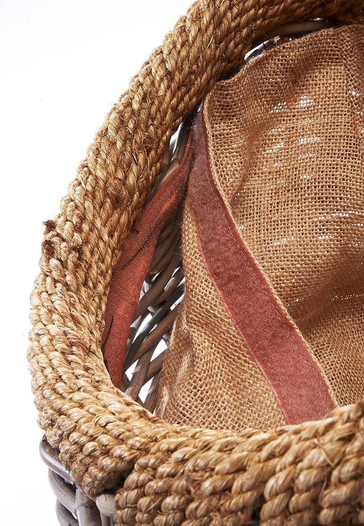 Kobolo Kaminholzkorb Holztrage Holzkorb für Kaminholz -Rattan- mit abnehmbarem Stoff aus Jute
