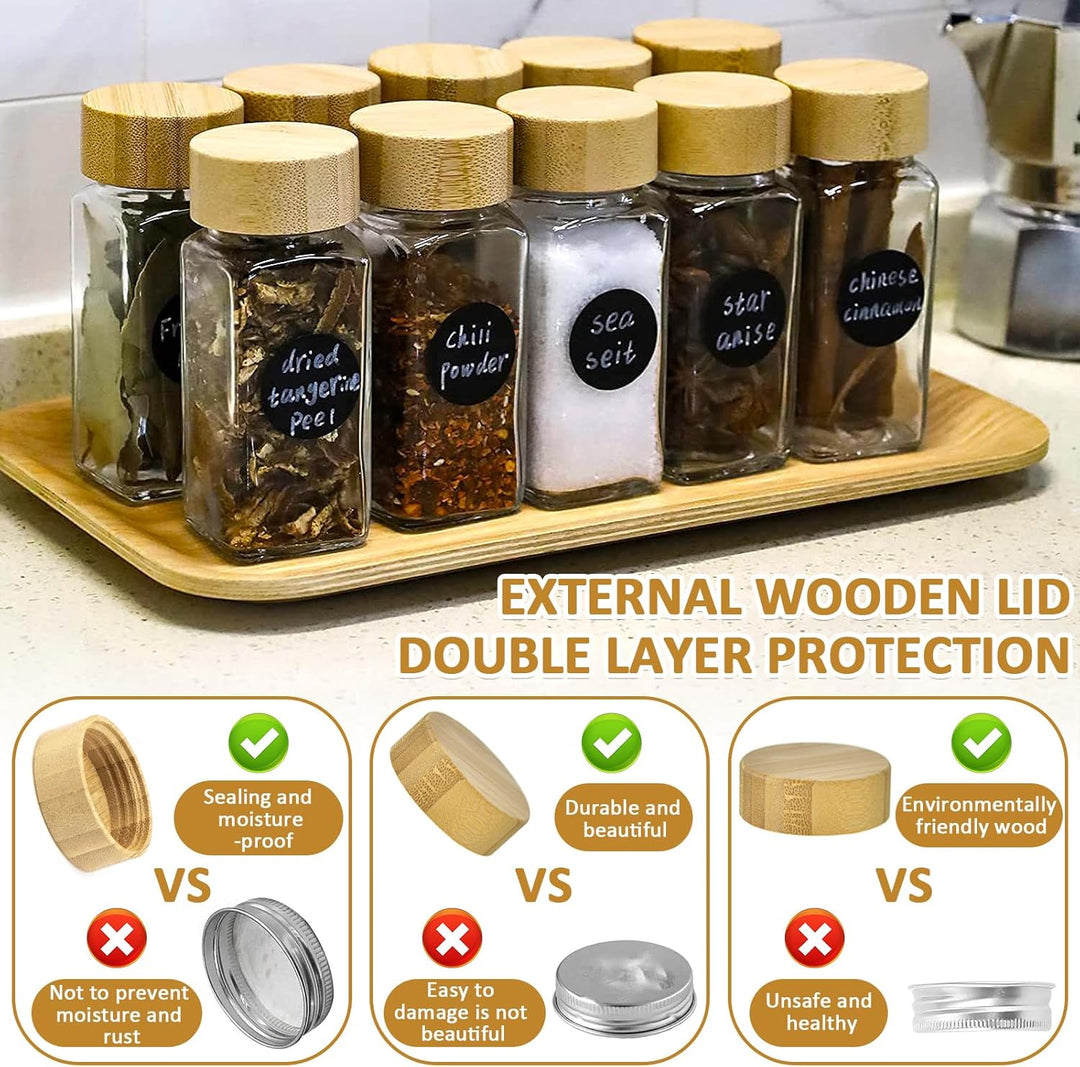 Gewürzgläser 24 Stück Set mit Gewürzetiketten,Quadratische 120 ml Gewürzdosen mit Trichter,Streueins