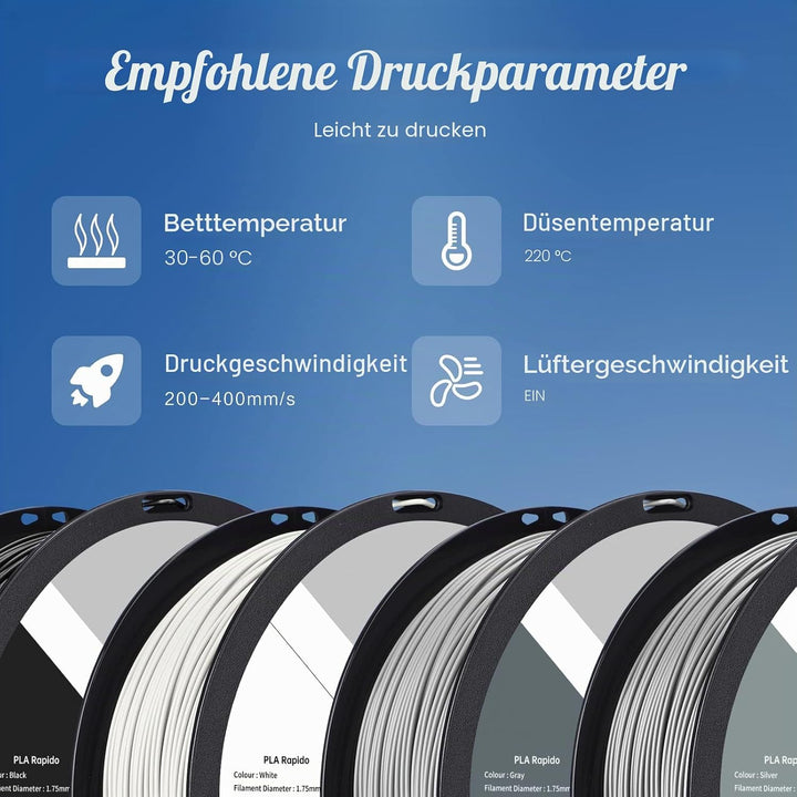 QIDI TECH PLA Rapido Filament 1.75mm, 3D Drucker Filament PLA, geeignet für Hochgeschwindigkeitsdruc