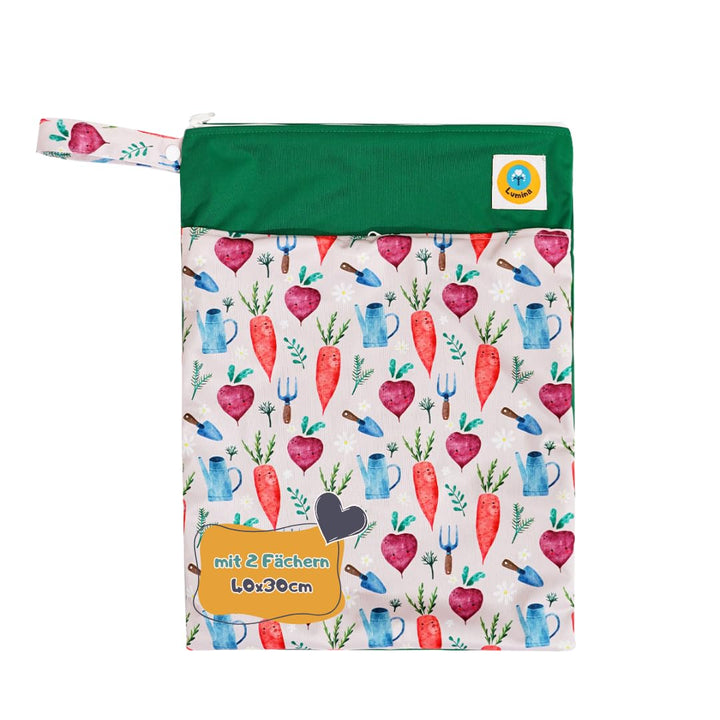 Lumina doppel Wetbag/Nasstasche mit 2 Fächern hochwertiger Zipper: Funny Veggie, Funny Veggie