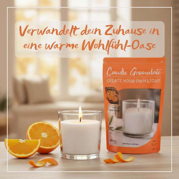 Kerzensand Velvet Orange, Sommerduft, 400 g Kerzengranulat zum Selbermachen, DIY Kerzenset Candle Gr