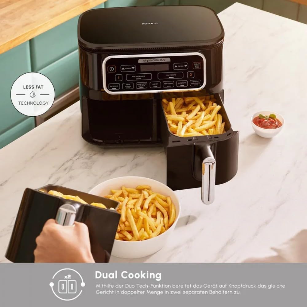 Karaca Air Pro Cook Duo Home Dinner XXXL 8 Liter Airfryer Black Chrome, Black Chrome