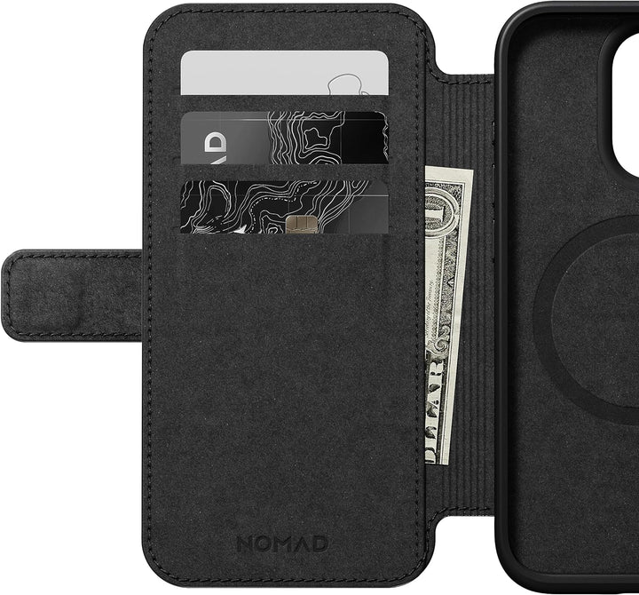 Nomad Moderne Lederhülle für iPhone 15 Pro – Mag Safe Wireless Charging Leder Wallet Case, 3 Kartenf