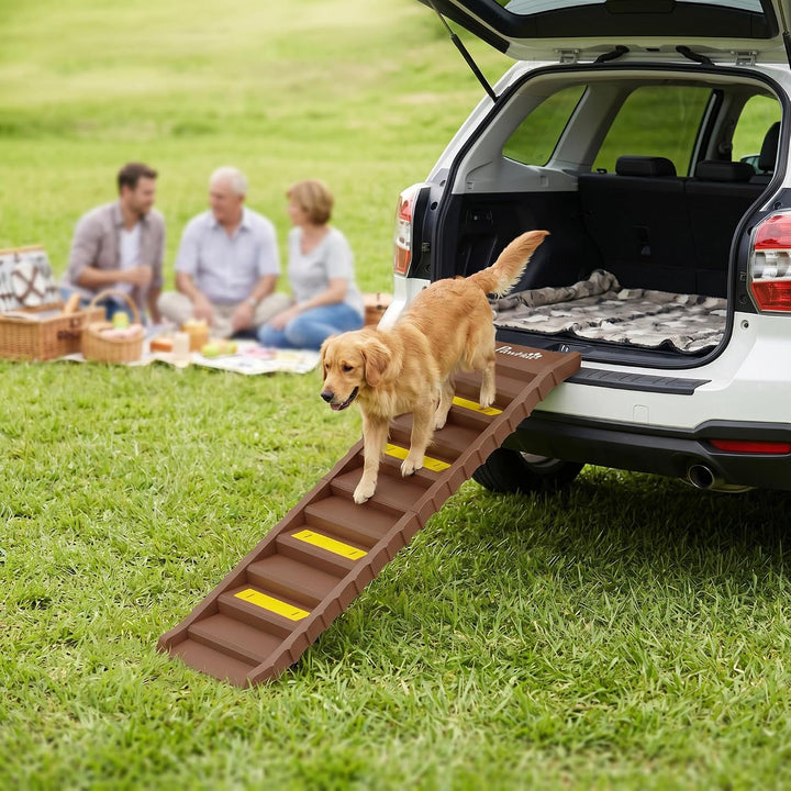 PawHut Hunderampe Klappbar rutschfest für Auto &amp; SUV 154x40cm Braun | Hundetreppe mit 10 Stufen Ruts