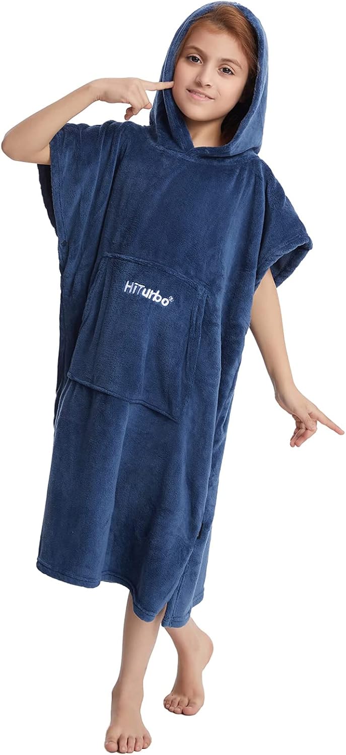 Hiturbo Kinder Wickelmantel, Handtuch Poncho Bademantel Robe mit Kapuze, für Strand, Schwimmen, Surf