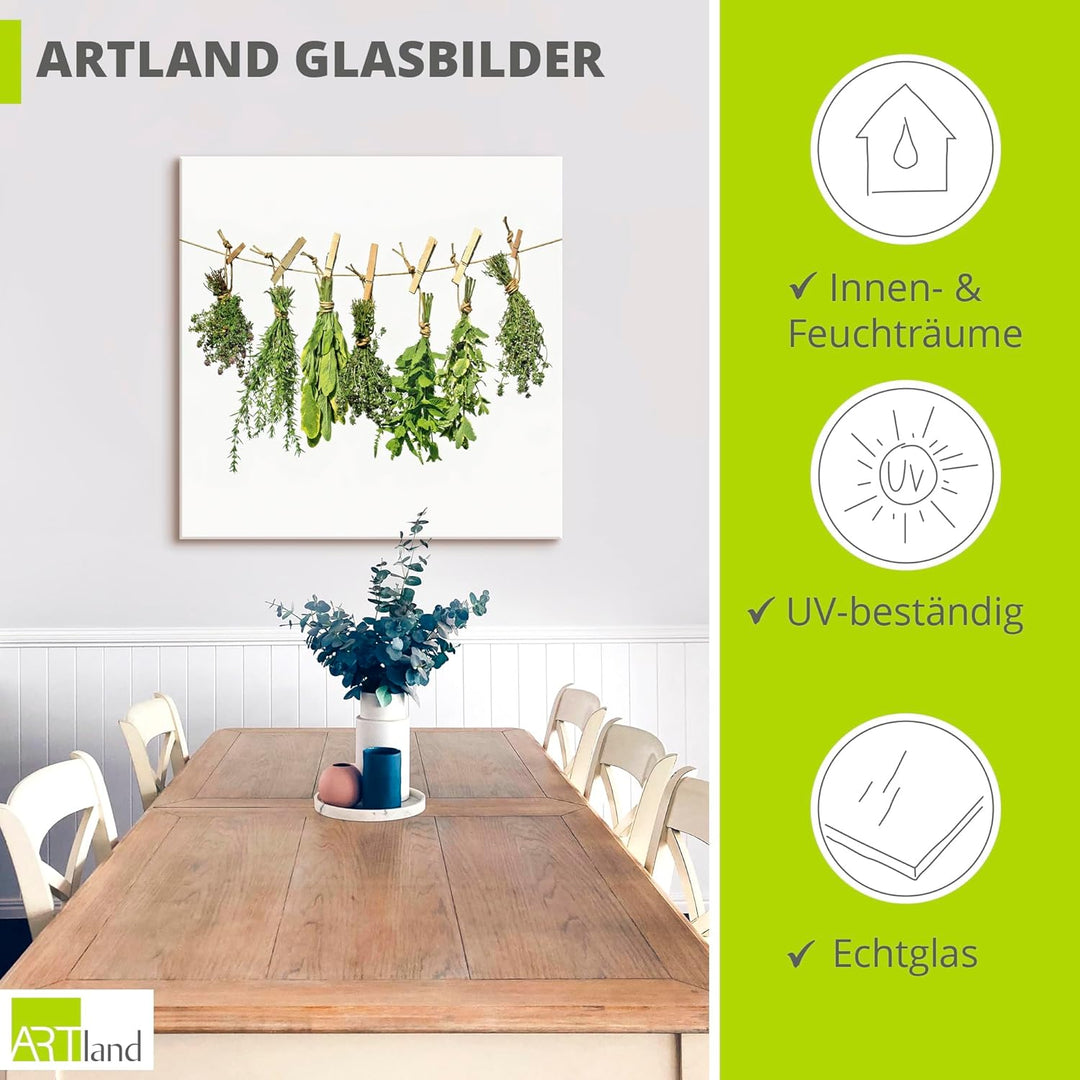 ARTland Glasbilder Wandbild Glas Bild einteilig 40x40 cm Quadratisch Kräuter Gewürze Rosmarin Minze