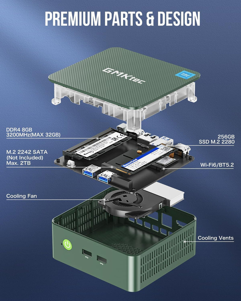 GMKtec Mini PC Alder Lake N100 Prozessor (3.4GHz) 8GB DDR4 RAM 256GB PCIe M.2 SSD, NUC Micro PC Comp