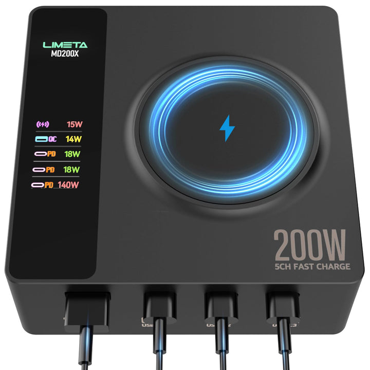 LIMETA 200W USB Ladegerät Mehrfach 5 Ports PD3.1 Kabellos Schnellladegerät (140W Max) Kompatibel mit