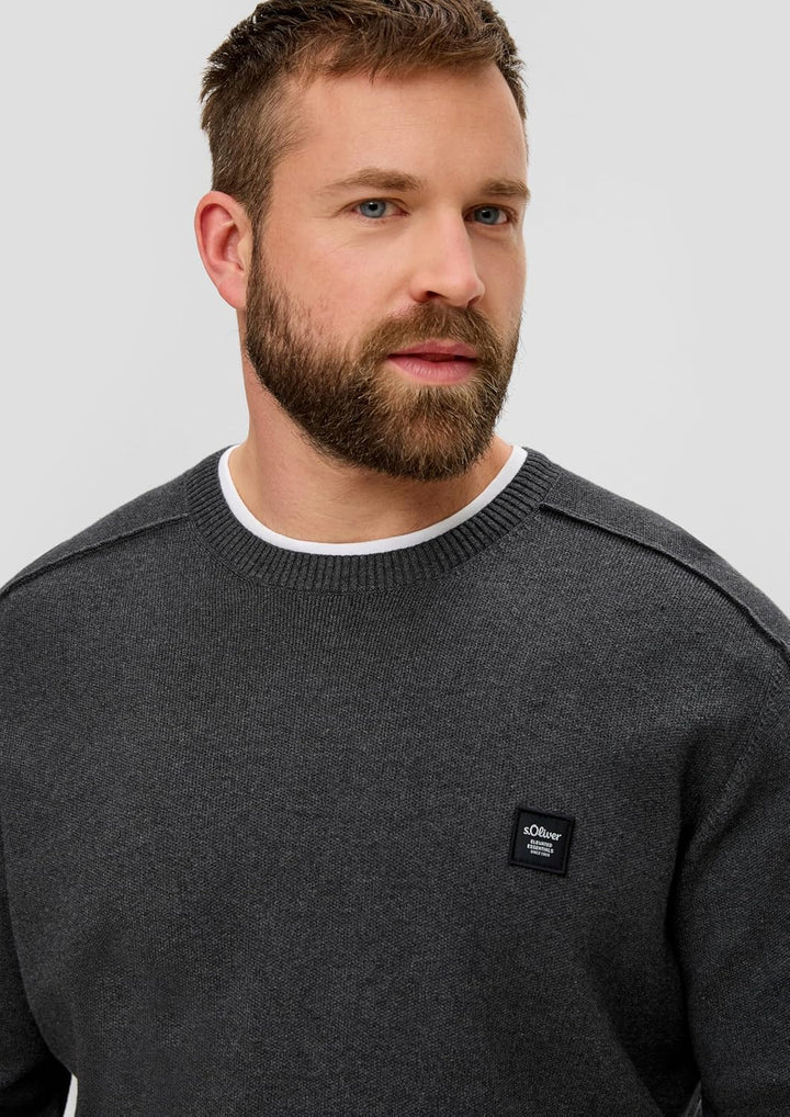 s.Oliver Herren Pullover mit Crew Neck, Grau