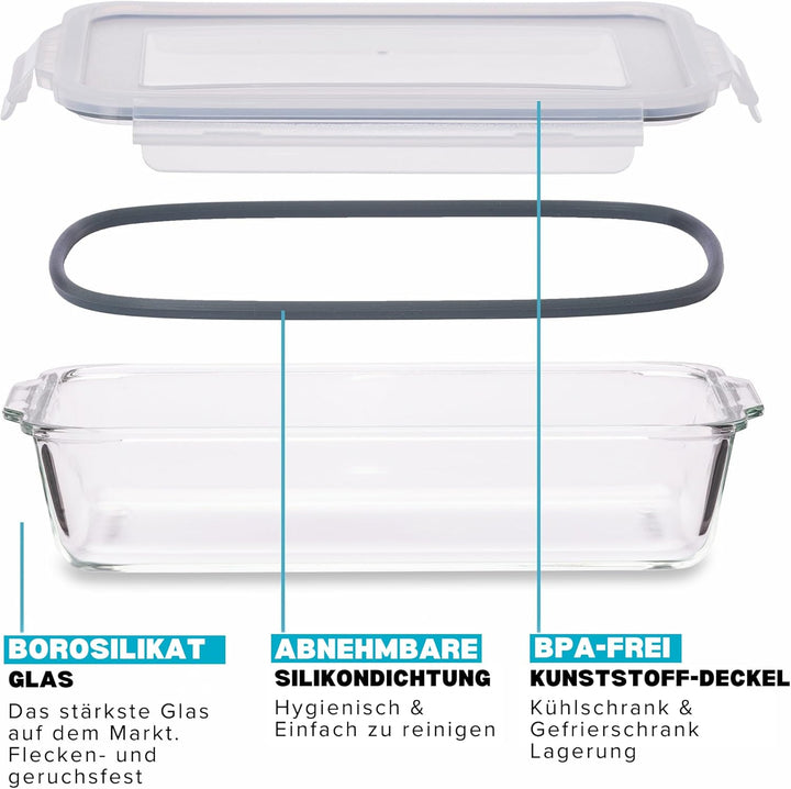 Igluu Meal Prep Lasagne-Auflaufform mit BPA-freiem Schnappverschluss-Deckel 2,2 Liter (2-teilig) – r