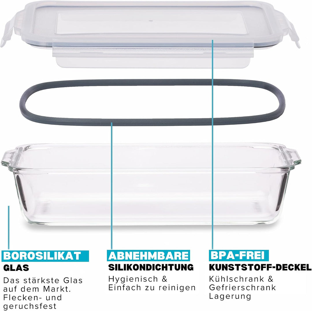 Igluu Meal Prep Lasagne-Auflaufform mit BPA-freiem Schnappverschluss-Deckel 2,2 Liter (2-teilig) – r