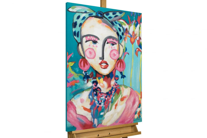 KunstLoft Leinwandbild | 100% HANDGEMALT | 60x90cm | Gemälde 'Frida in Trad' | Berühmte Personen | R