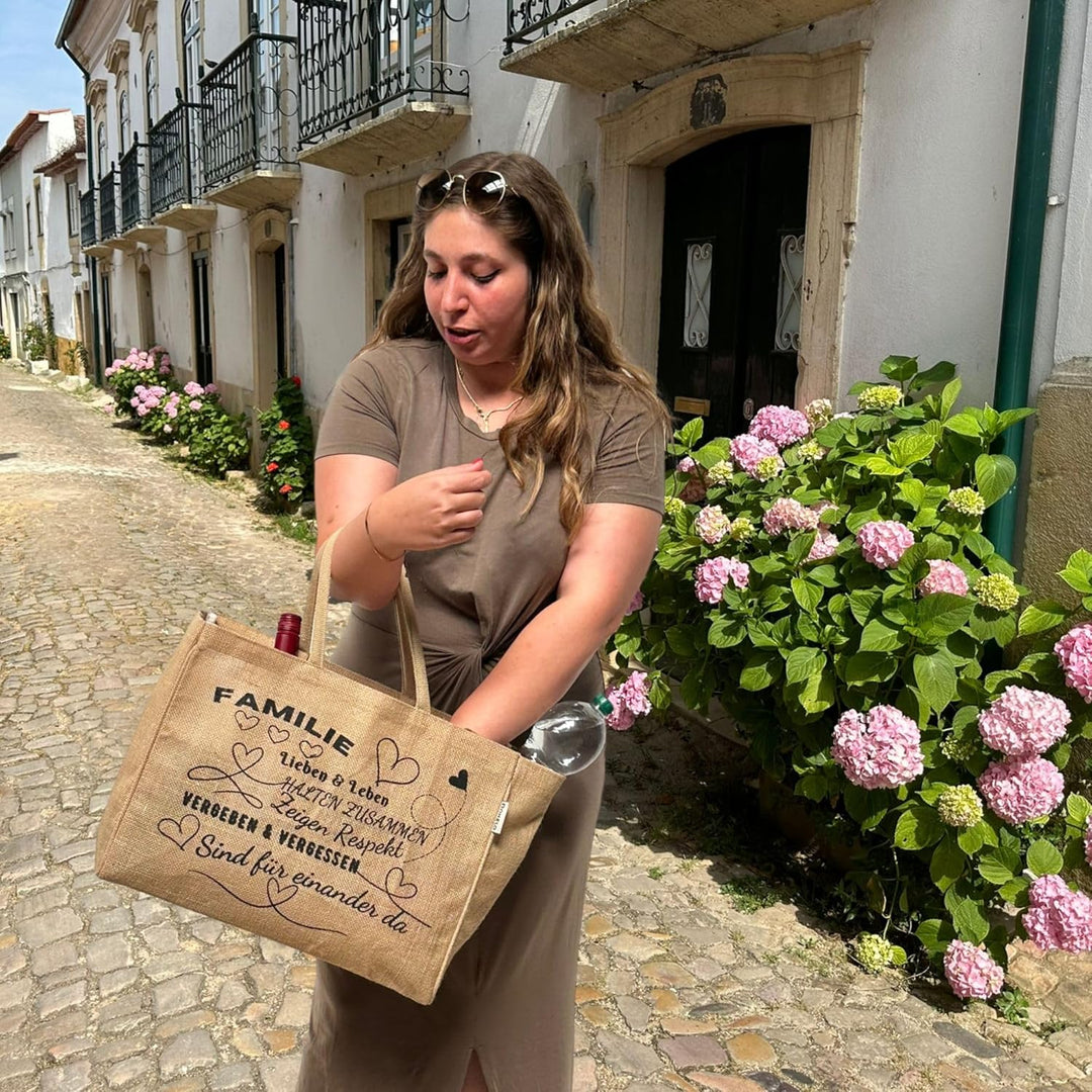 Domelo Einkaufskörbe. Bedruckte Einkaufstasche. Jute Tasche gross. Korbtasche, wasserabweisenden Str