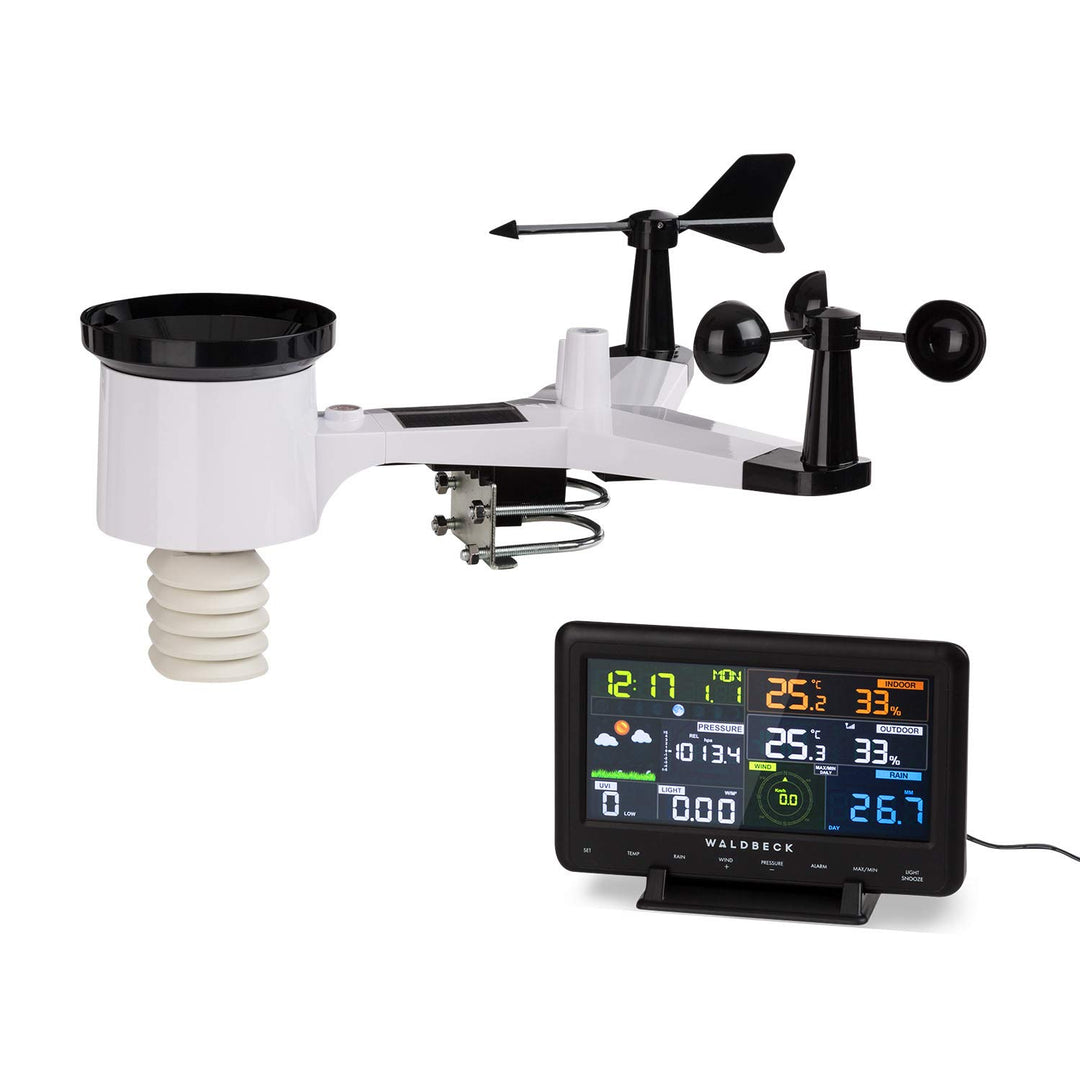 Waldbeck Huygens - 6-in-1 Profi-Wetterstation, 6 Messungen auf einen Blick, Wetterwarnungen, Live-We