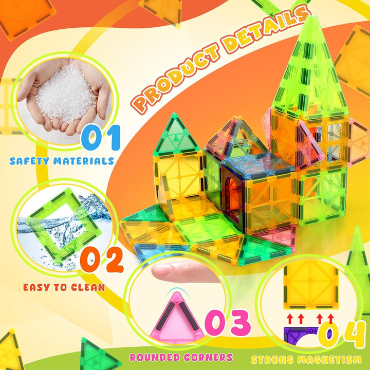 IIRC 100 STK Magnetische Bausteine, Magnetbausteine Kinder, Magnetspiel Set mit 2 Autos, Magnetspiel