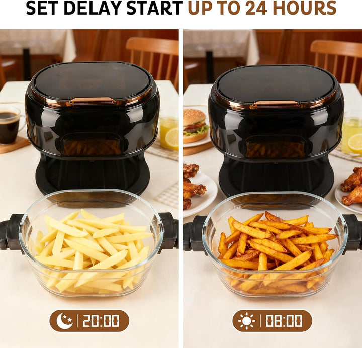 Heissluftfritteuse 5L Airfryer, 9-in-1 mit Glas-Korb & LED-Touchscreen, 24h Timer, Sichtfenster, ges