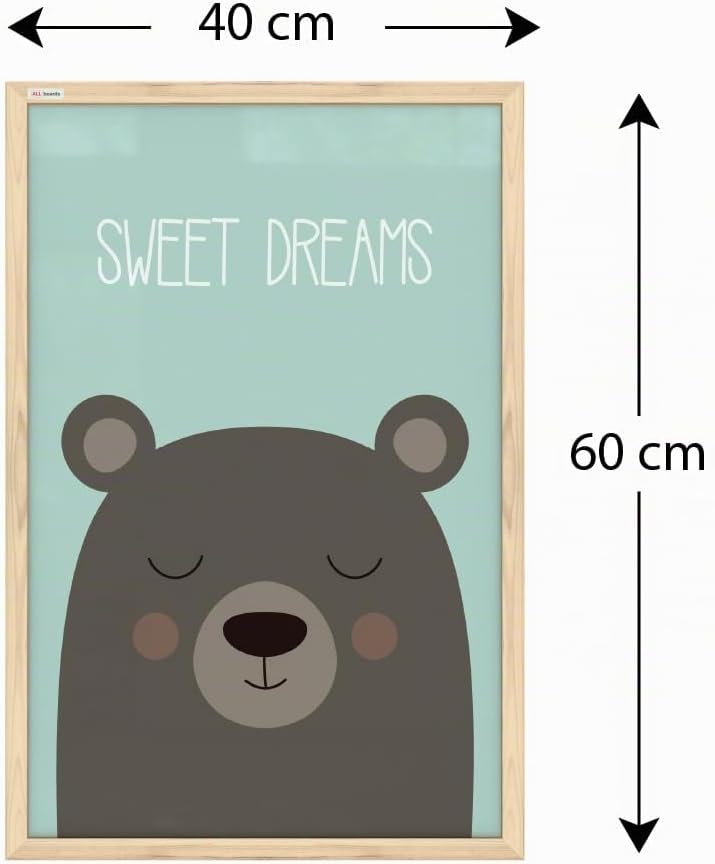 ALLboards Whiteboard Schreibtafel Memoboard Bild Teddybär „Sweet Dreams“, Pastellfarben, 60x40cm im