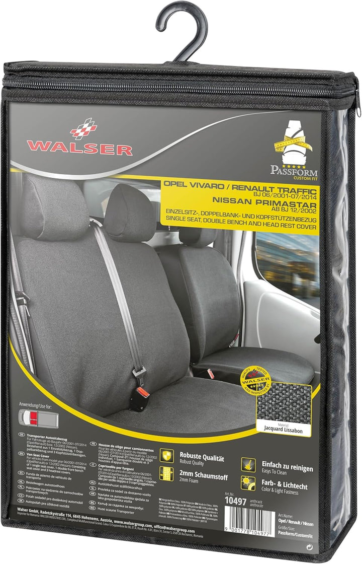 Walser Transporter Sitzbezüge Auto kompatibel mit Opel Vivaro, Renault Traffic, Einzel/Doppelbank, A