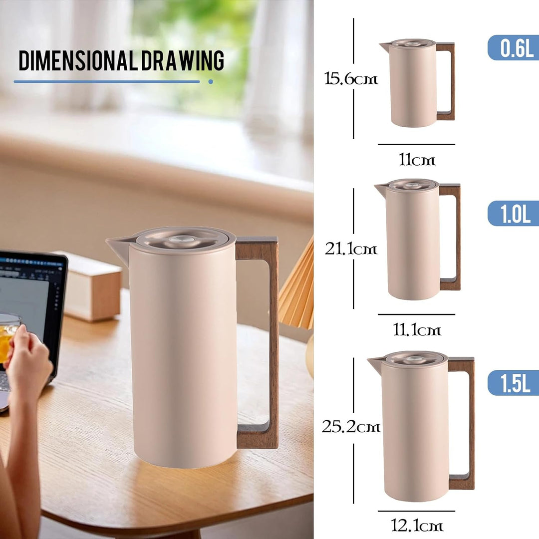 Thermoskanne Kaffeekannen Edelstahl Vakuum Isolations, Mit Holzgriff Und Einfachem Sicherheitsdruckk