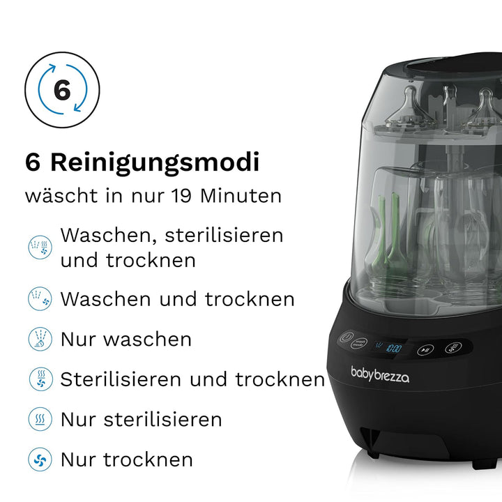 Baby Brezza Bottle Washer Pro Classic mit Strohhalm-Einsatz, schwarz