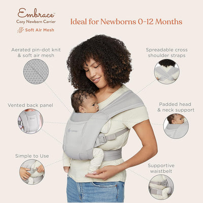 Ergobaby Embrace Soft Air Mesh Babytrage für Neugeborene ab Geburt, 2-Positionen Bauchtrage Baby Tra