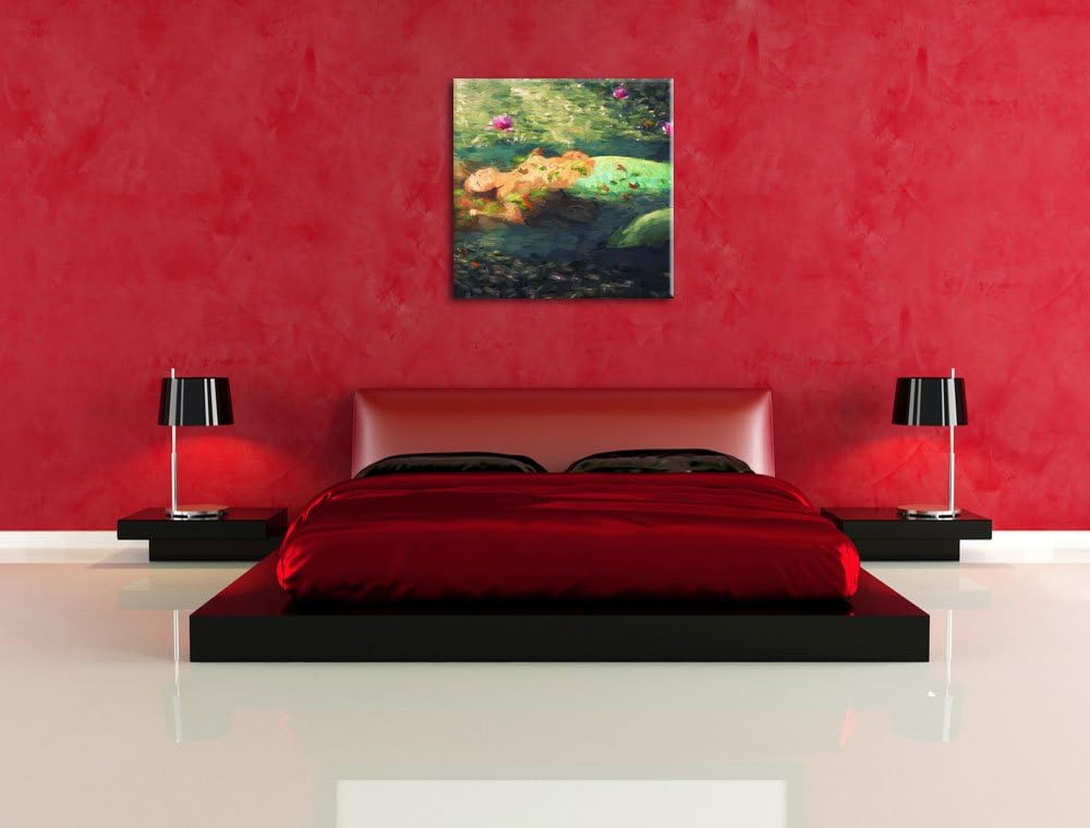 Pixxprint Schöne Meerjungfrau im Wasser liegend Pinsel Effekt, Format: 70x70 auf Leinwand, 70x70