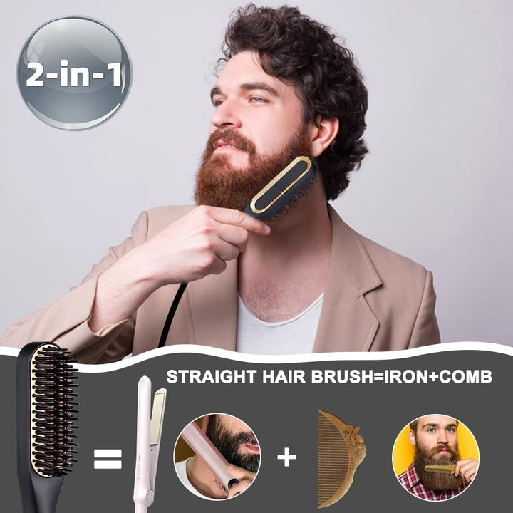 Bartglätter Kamm für Männer, 2 in 1 Bartglätter für Männer und Glättbürste, Elektrischer Haarglätter
