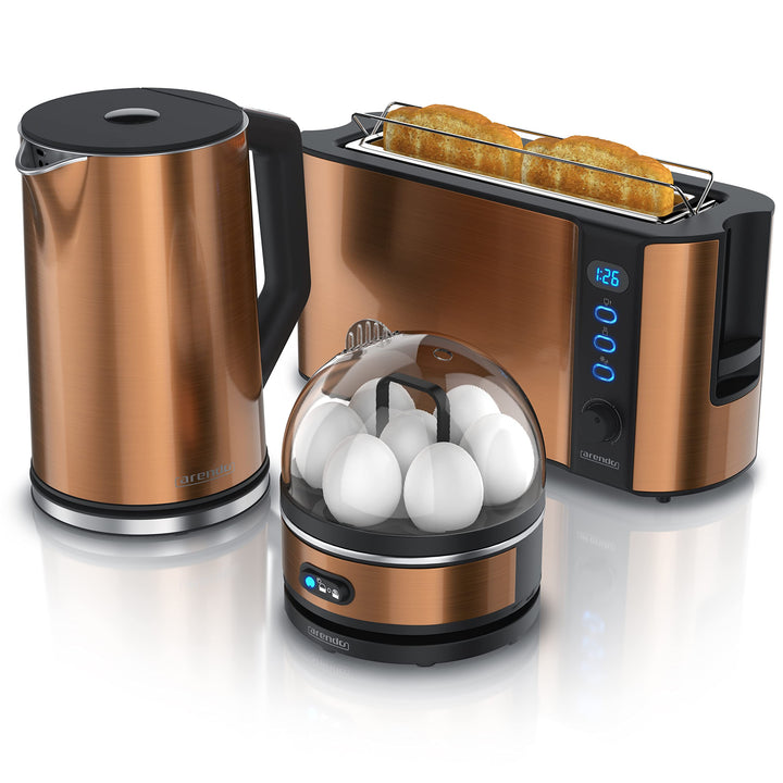 Arendo - Wasserkocher mit Toaster SET und Eierkocher, Edelstahl Kupfer Wasserkocher 1,5L 40° - 100°C