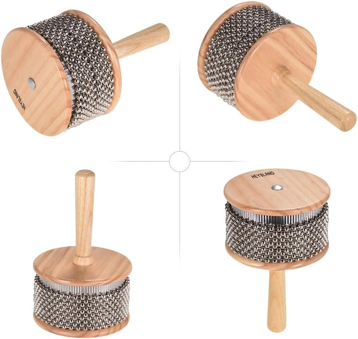 Heysland Cabasa-Percussion-Musikinstrument aus Holz, Metallperlenkette und Zylinder, Pop-Hand-Shaker