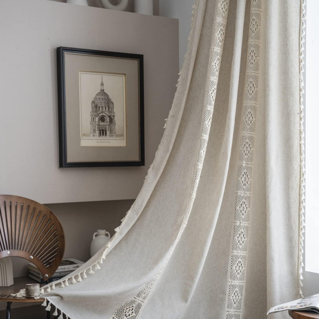 Tospass Vintage Landhausstil Häkeln Stricken Vorhang Boho Bohemien Vorhänge Aushöhlen Quaste 2 Stück