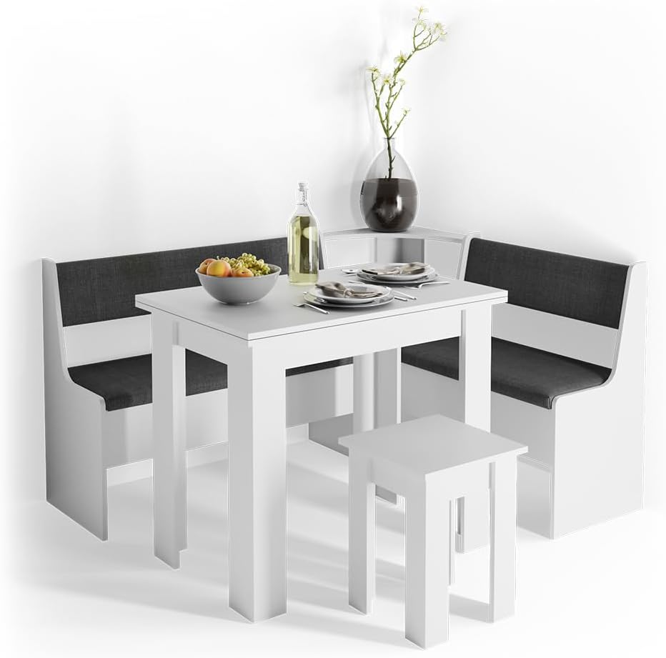 Vicco Esszimmer-Eckbank Roman, Bank für die Essecke, Weiss/Anthrazit, 76 x 42 cm Weiss Bank 77 cm, W