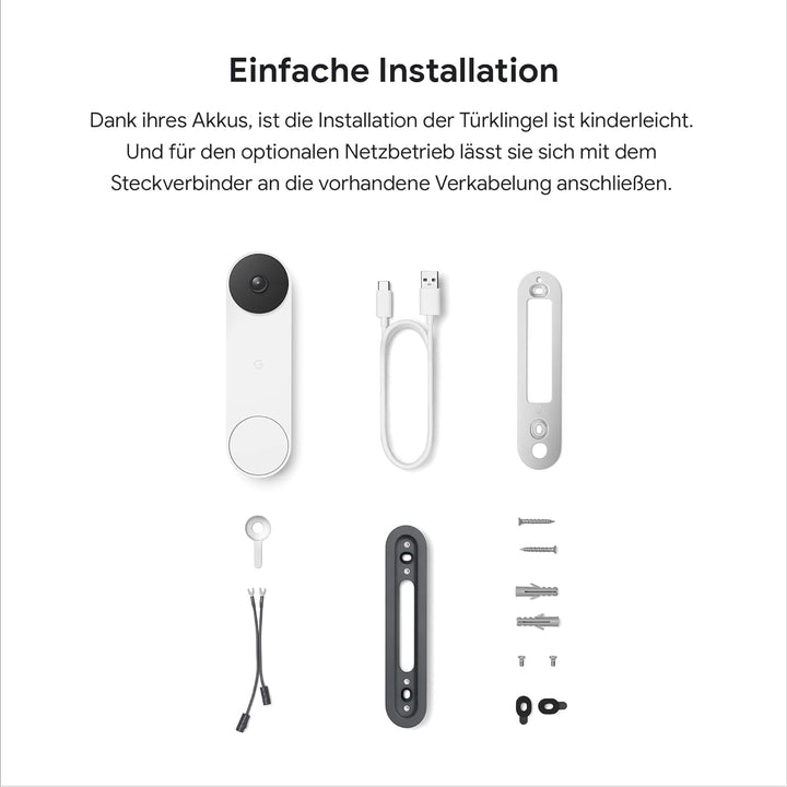 Nest Google Doorbell - akkubetriebene Türklingel mit Videofunktion, 960P, Schwarz/Weiss, 1 Stück - P