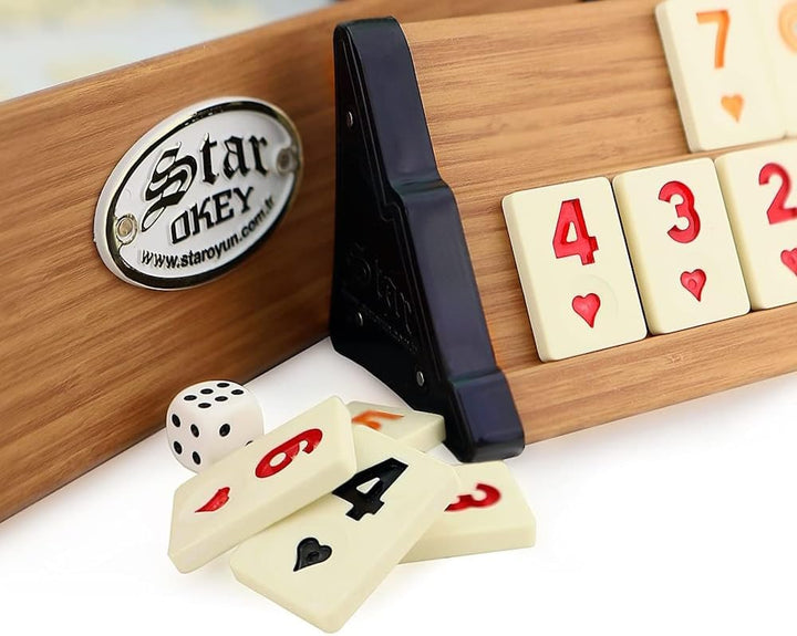 Star Premium VIP Okey Holz Wooden Rummy Set mit Melamin Steine AHSAP Okey