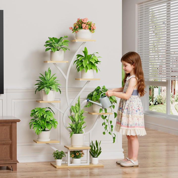 BACEKOLL Pflanzenständer mit Wachstumslicht - 8 Ebenen Blumenständer 126cm Metall Holz Pflanzenregal
