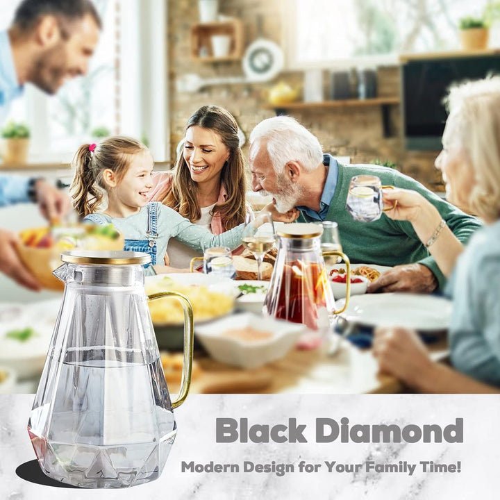 DUJUST schwarzer Glaskaraffe mit Deckel 2 Liter, Wasserkaraffe im Modernen Diamant Design, Glaskrug