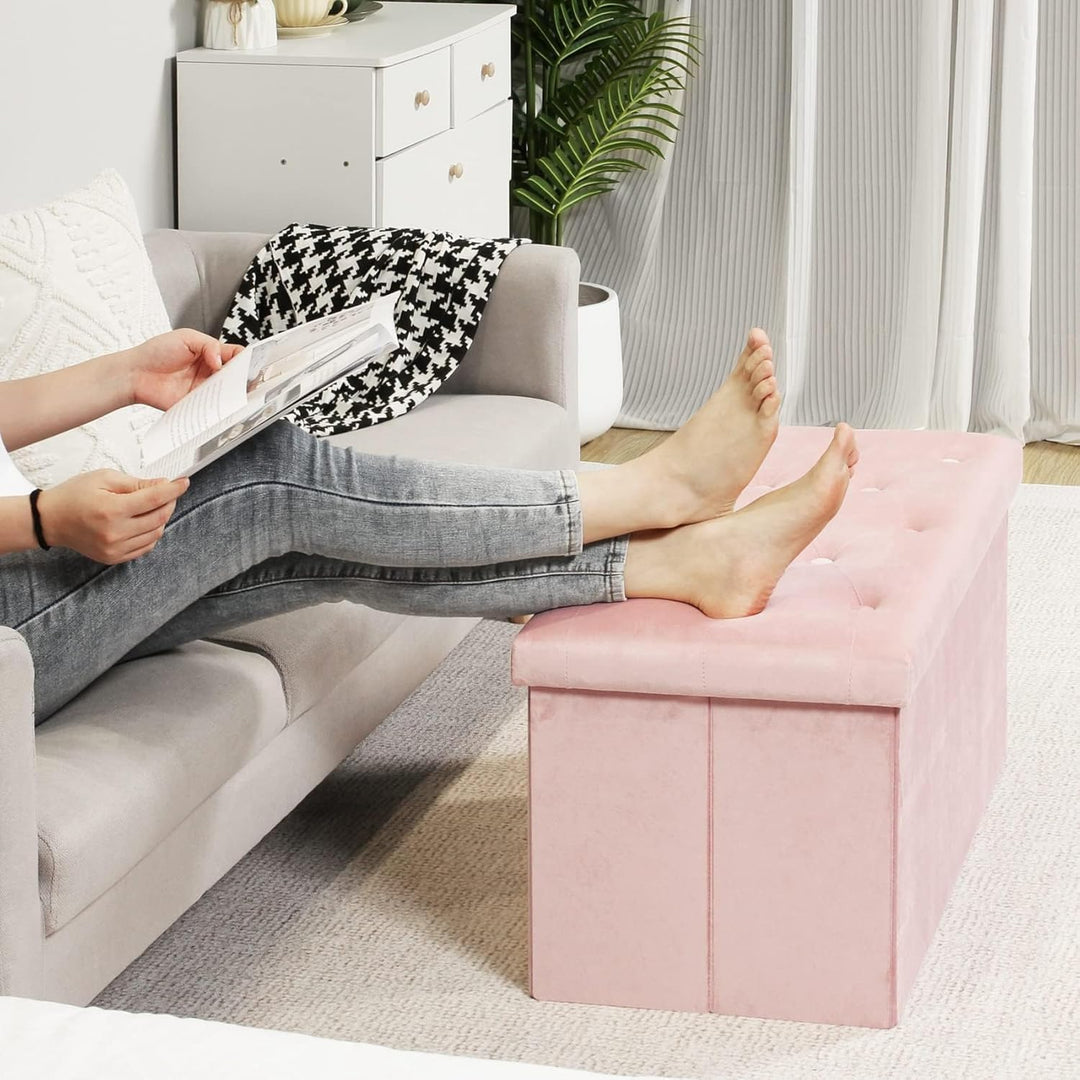 Bonlife Sitzbank mit Stauraum,Faltbarer Hocker,Aufbewahrungsbox Fusshocker Samttuch,Falthocker Sitzb