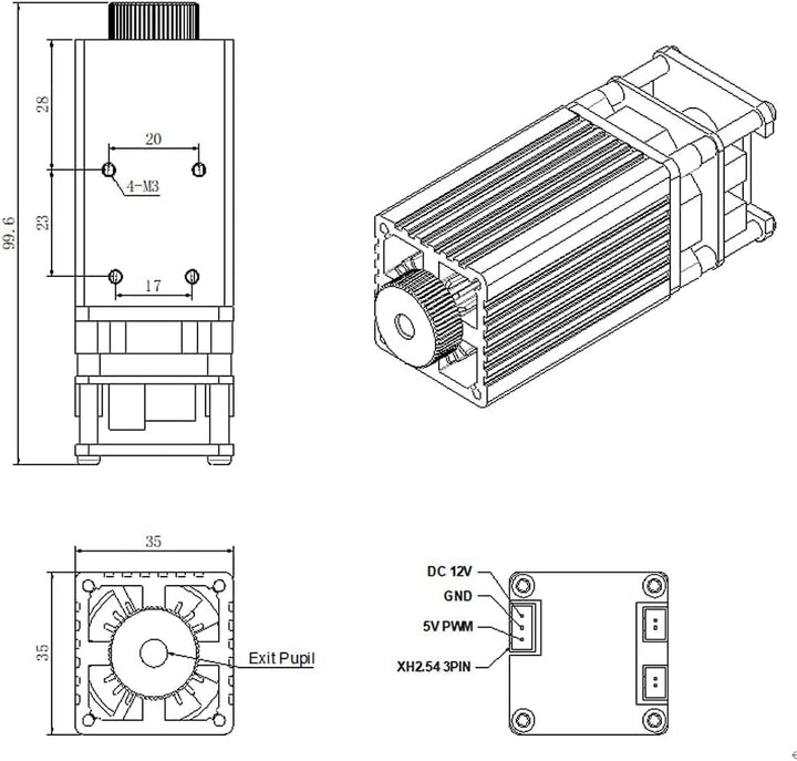 450nm 20W Lasermodul, LASER TREE 4W Ausgangsleistung Gravurmodul, Einstellbarer Brennpunkt, Blauer L