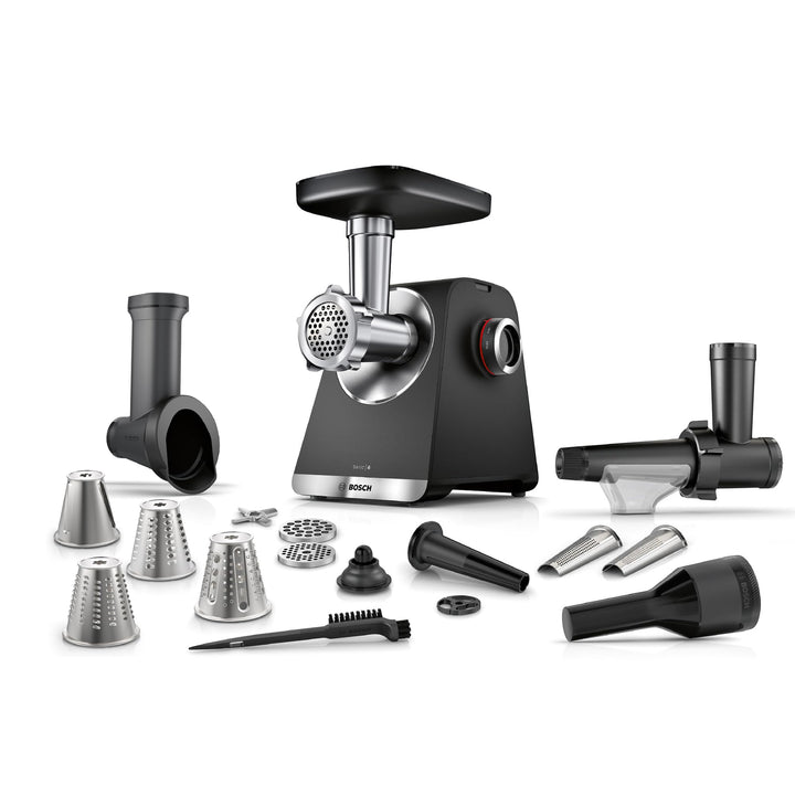 Bosch MultiPower Serie 6 Fleischwolf MFWS660B, 3 Lochscheiben (3, 4,5 und 8 mm), Edelstahl, spülmasc