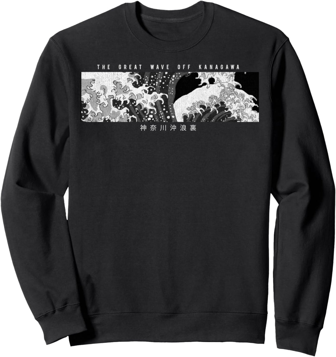 Trendy Great Wave Horizontal Kanagawa Art Kanji Sweatshirt