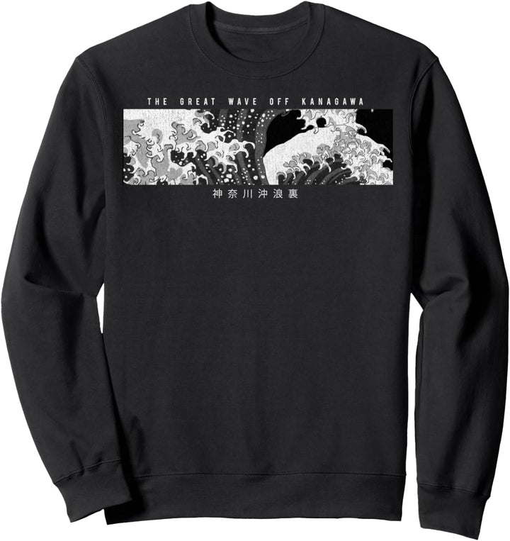 Trendy Great Wave Horizontal Kanagawa Art Kanji Sweatshirt
