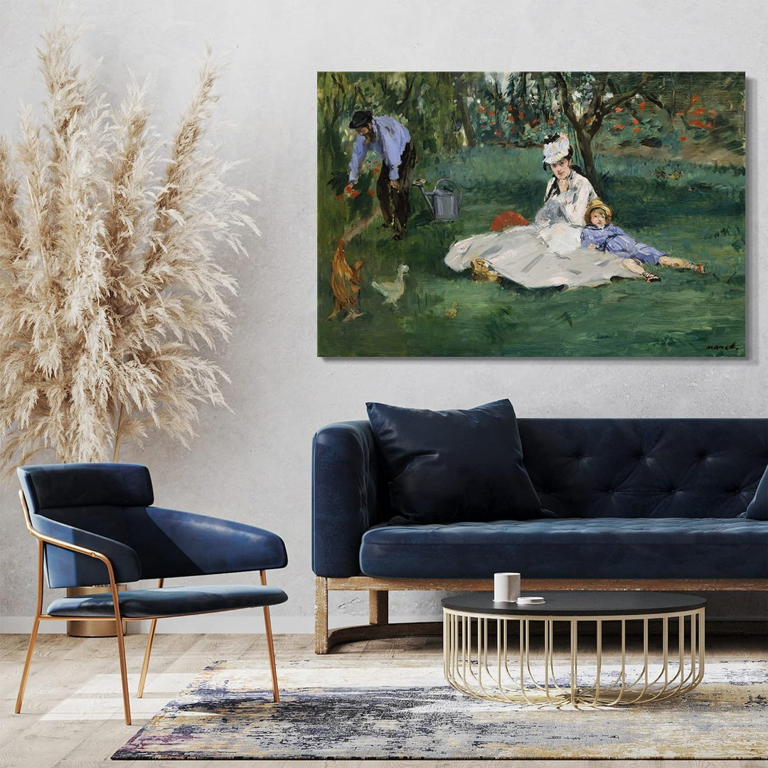 Printed Paintings Leinwand (80x60cm): Edouard Manet - Die Familie Monet in ihrem Garten in Argent 80