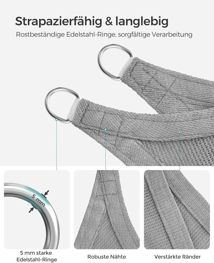 SONGMICS Sonnensegel 3 x 3 m, Sonnenschutz aus HDPE-Gewebe, luftdurchlässig, wasserdurchlässig, für
