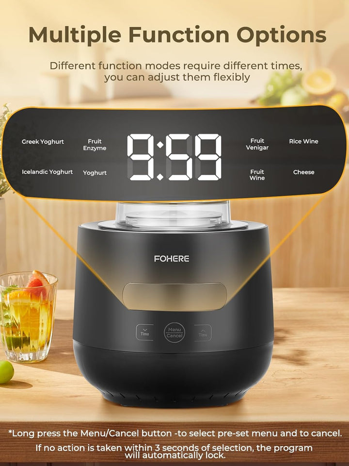 FOHERE Joghurtbereiter, Joghurt inkl. 2 XXL Glasbehälter 2000 ml und 1400 ml, 4 Keramik Portionsbech