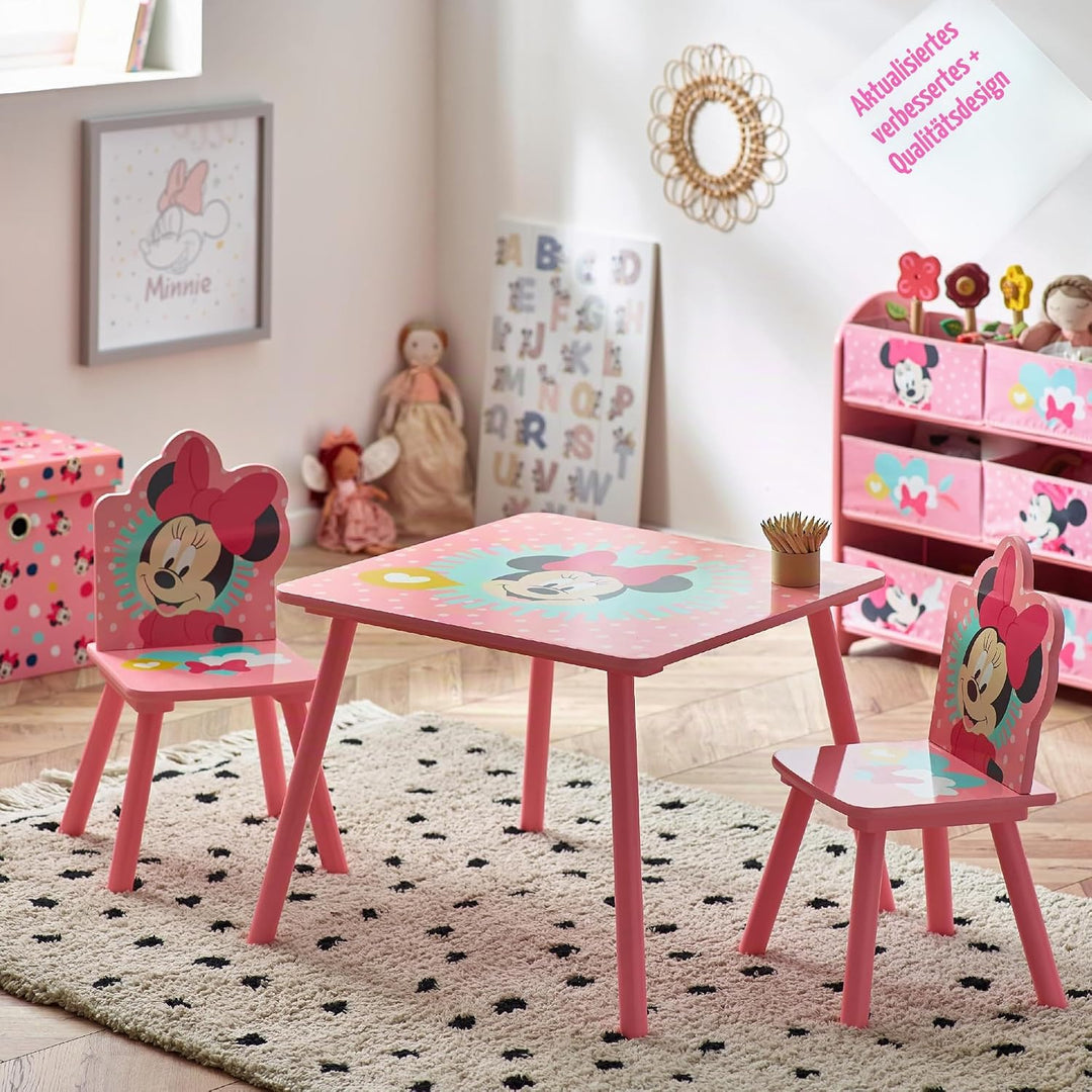 Disney Minnie Maus Tisch- und Stuhl-Set für 2 Personen, hält bis zu 30 kg pro Hocker, perfekt zum Sp