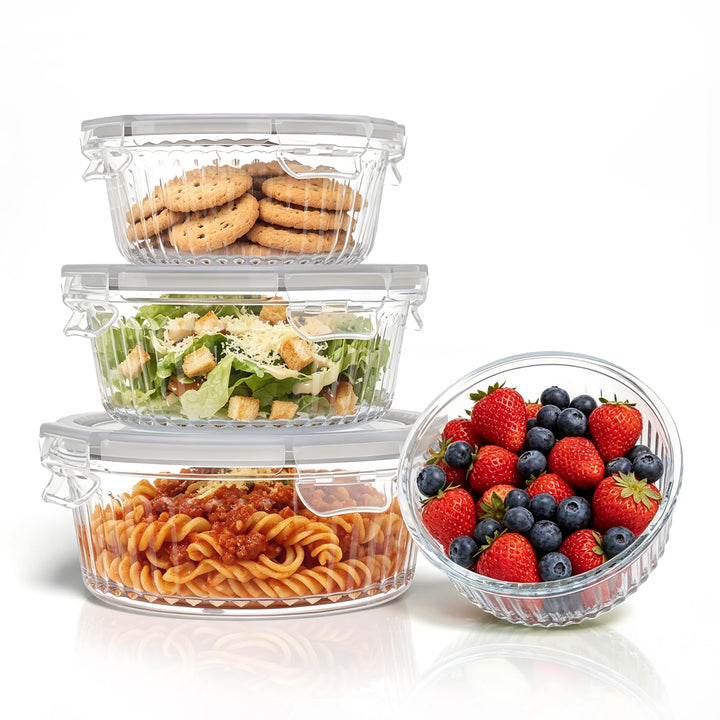 Glasbehälter mit Deckel – 4er Set Frischhaltebehälter Glas auslaufsicher &amp; BPA-frei – Meal Prep Boxe