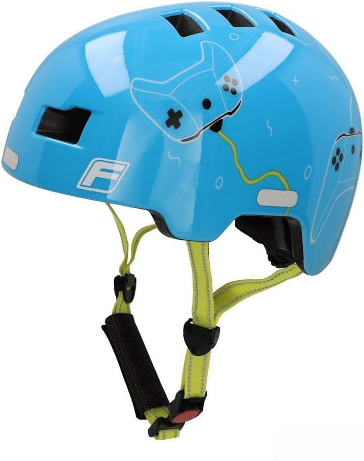FISCHER BMX Kinder-Helm, Fahrradhelm, Radhelm, Dirt Bike Helm Plus mit integriertem LED-Rücklicht XS