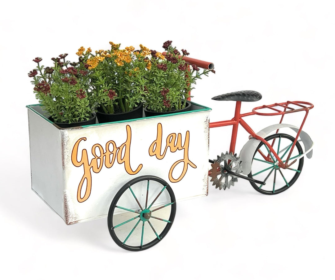 DanDiBo Blumenfahrrad für Garten Metall Stehend Fahrrad Weiss Rot 96529 Pflanzfahrrad Dekofahrrad Bl