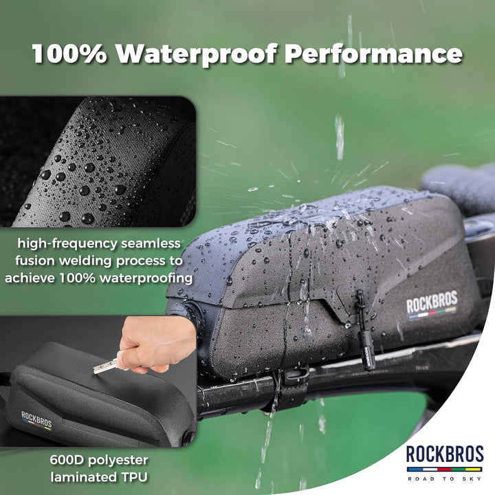 ROCKBROS Road to Sky Fahrrad Oberrohrtasche 100% Wasserdicht Magnetische Rahmentasche Fahrradtasche