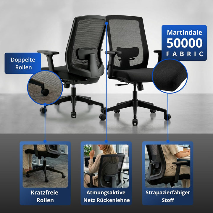 Backerz Bürostuhl Ergonomisch, Schreibtischstuhl mit Verstellbarer Lendenstütze, Büro Stuhl &amp; Drehst