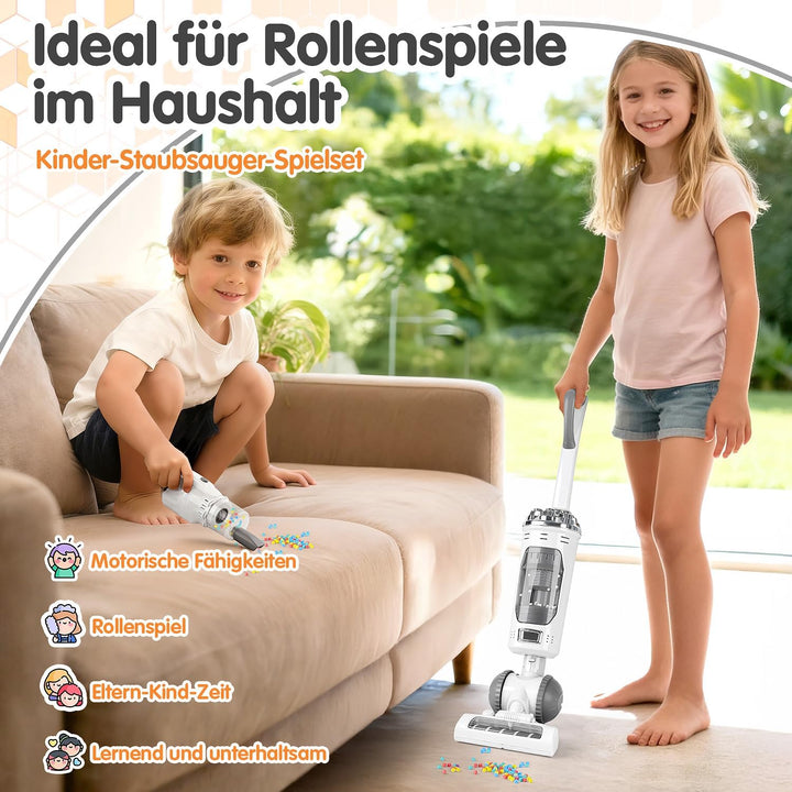 PLAY 2in1 Kinder Staubsauger Spielzeug mit Sound &amp; Eva ab 3 Jahren Weiss | 2 Modi: Stand &amp; Hand mit